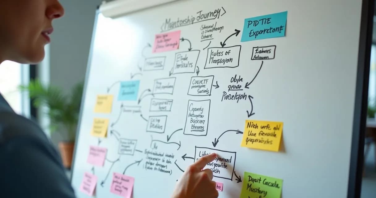 Quadro branco mostrando jornada estruturada 