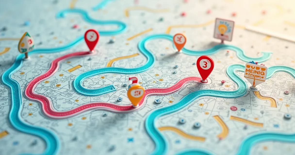 Mapa de jornada com pequenas paradas e metas claras 