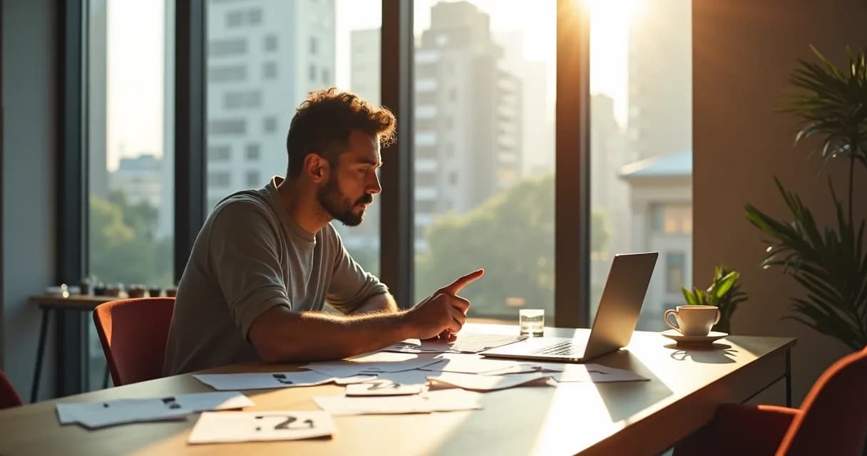 Homem analisando anotações e escolhendo tema de mentoria 