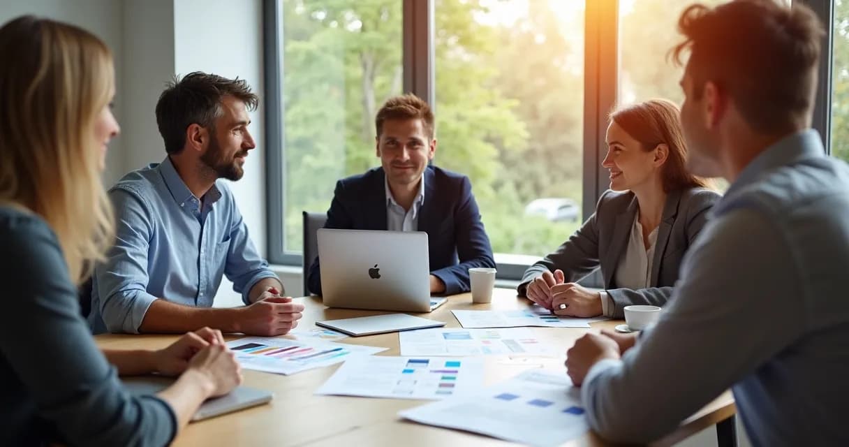 Grupo ao redor de uma mesa conversando sobre criação de mentoria 