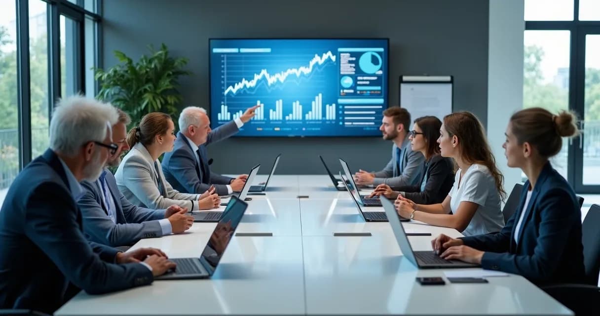 Mentores discutindo tecnologia com jovens em escritório moderno. 