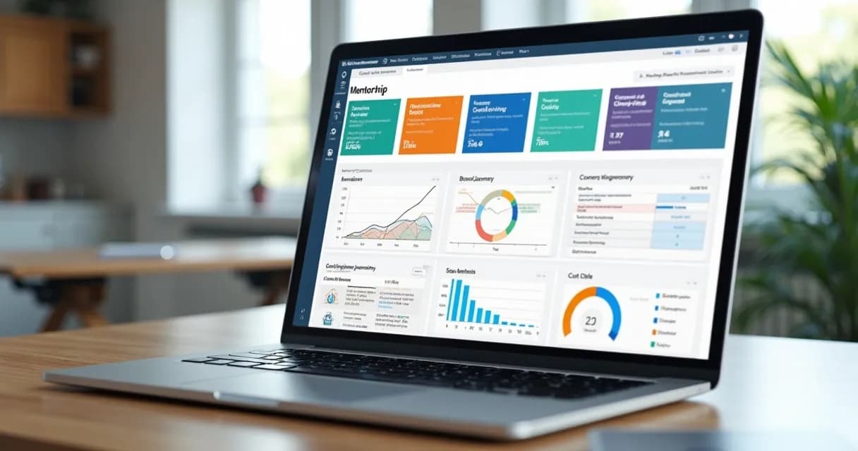 Plataforma digital com painel de gestão de mentoria exibindo jornadas e dados de clientes 