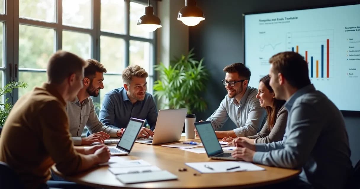 Grupo de pessoas reunido discutindo um projeto digital 
