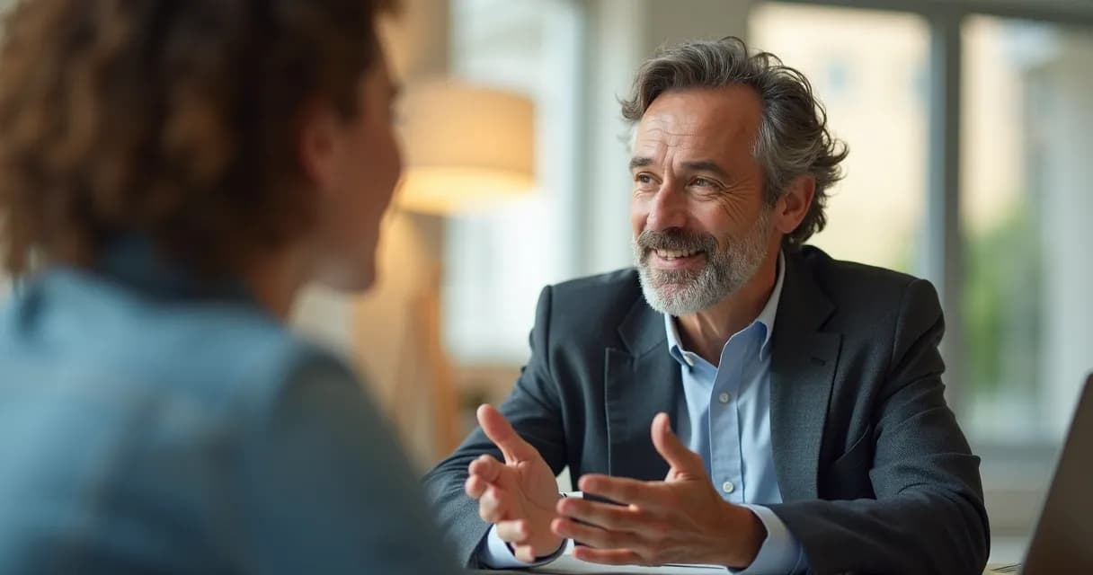 Mentor escutando mentorado em conversa próxima 