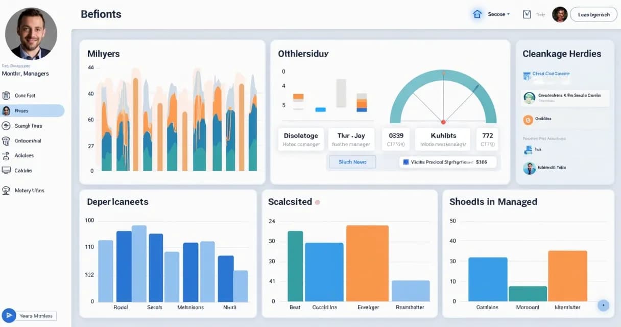 Dashboard digital de gestão de mentorias, gráficos coloridos e agenda visível na tela