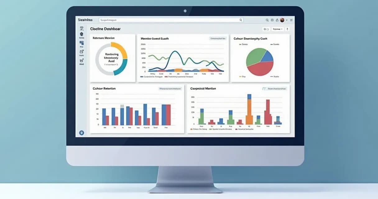 Tela de dashboard mostrando gráficos de retenção e churn