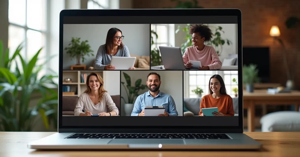 Mentores e mentorados em videochamada em grupo