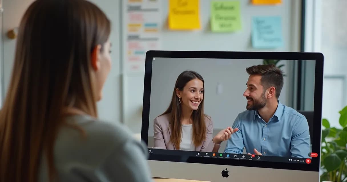 Mentorada dando feedback em reunião com mentor