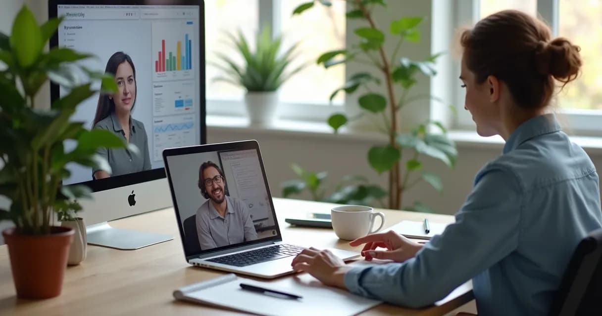 Reunião de mentoria online com anotações de metas na tela
